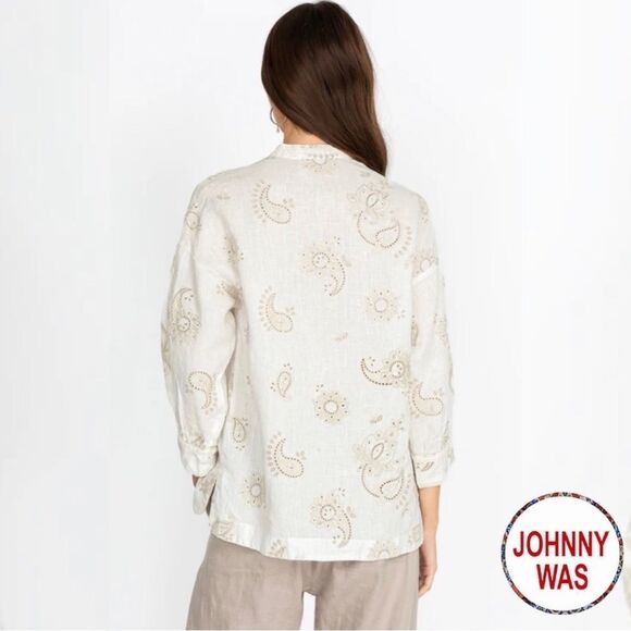Johnny Was **NWT** Skyler Linen Top In Antique White With Mock Collar - Picture 5 of 11